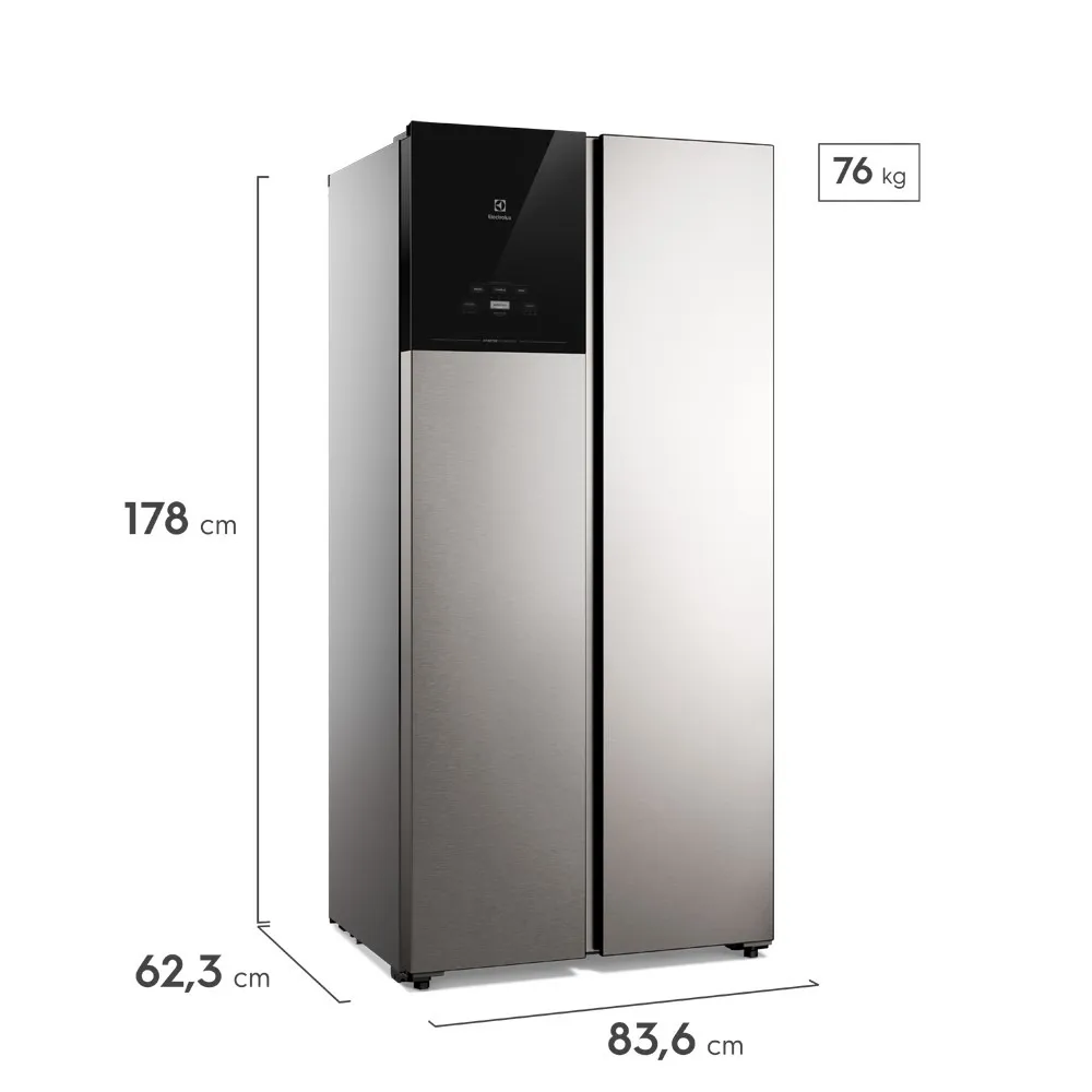 Geladeira Electrolux Frost Free Inverter 431L AutoSense Bivolt Side by Side Cor Inox Look (ES40S)