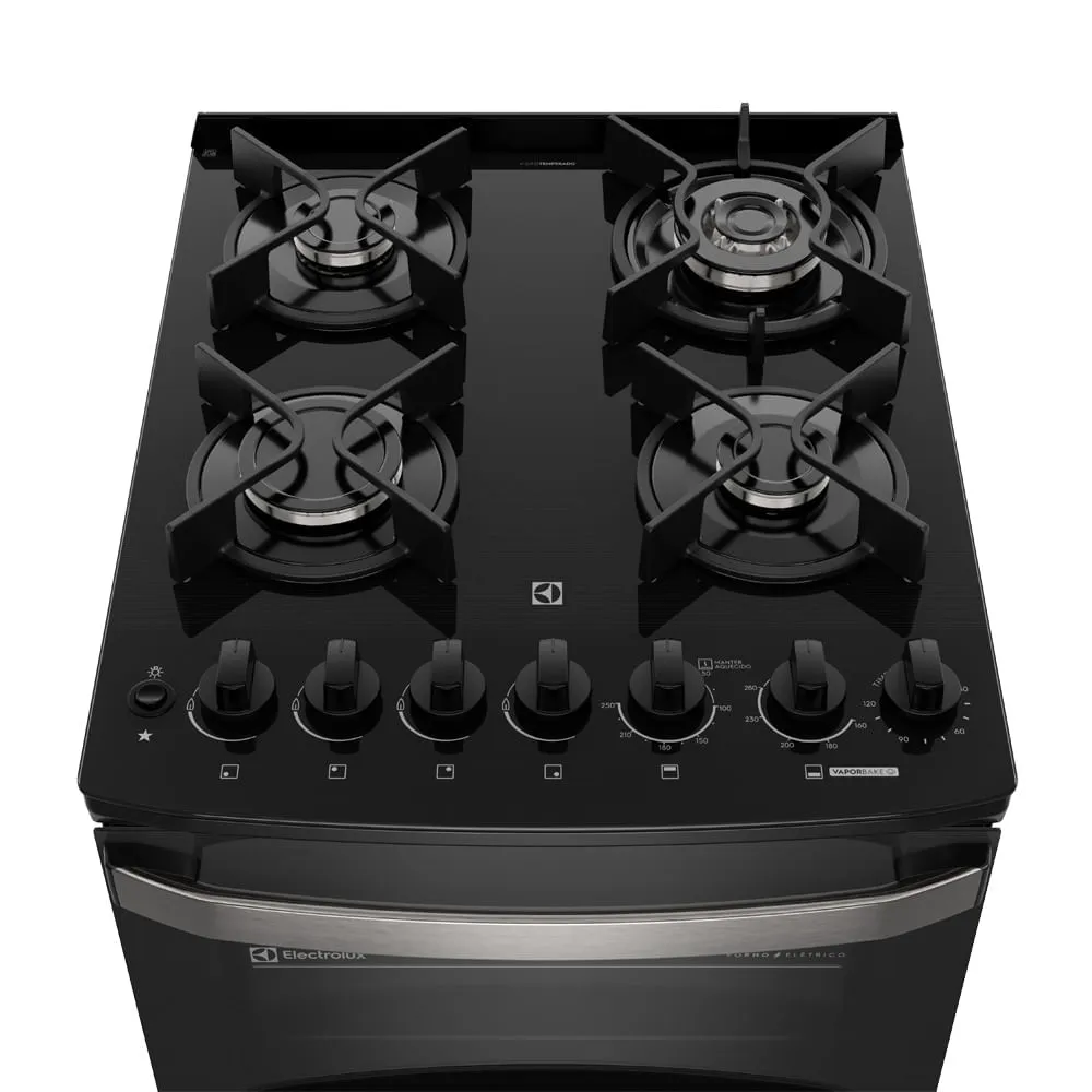 Fogão 4 bocas Electrolux Preto Experience Mesa de Vidro, 2 Fornos e Grade de Ferro Fundido (FE4DB)