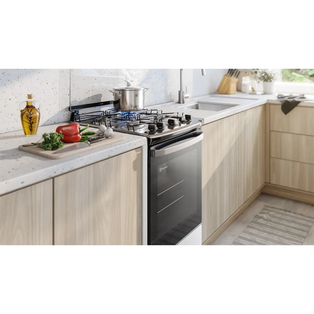 Fogão 4 bocas Electrolux Branco Efficient com Mesa Inox, PerfectCook e VaporBake (FE4IB)