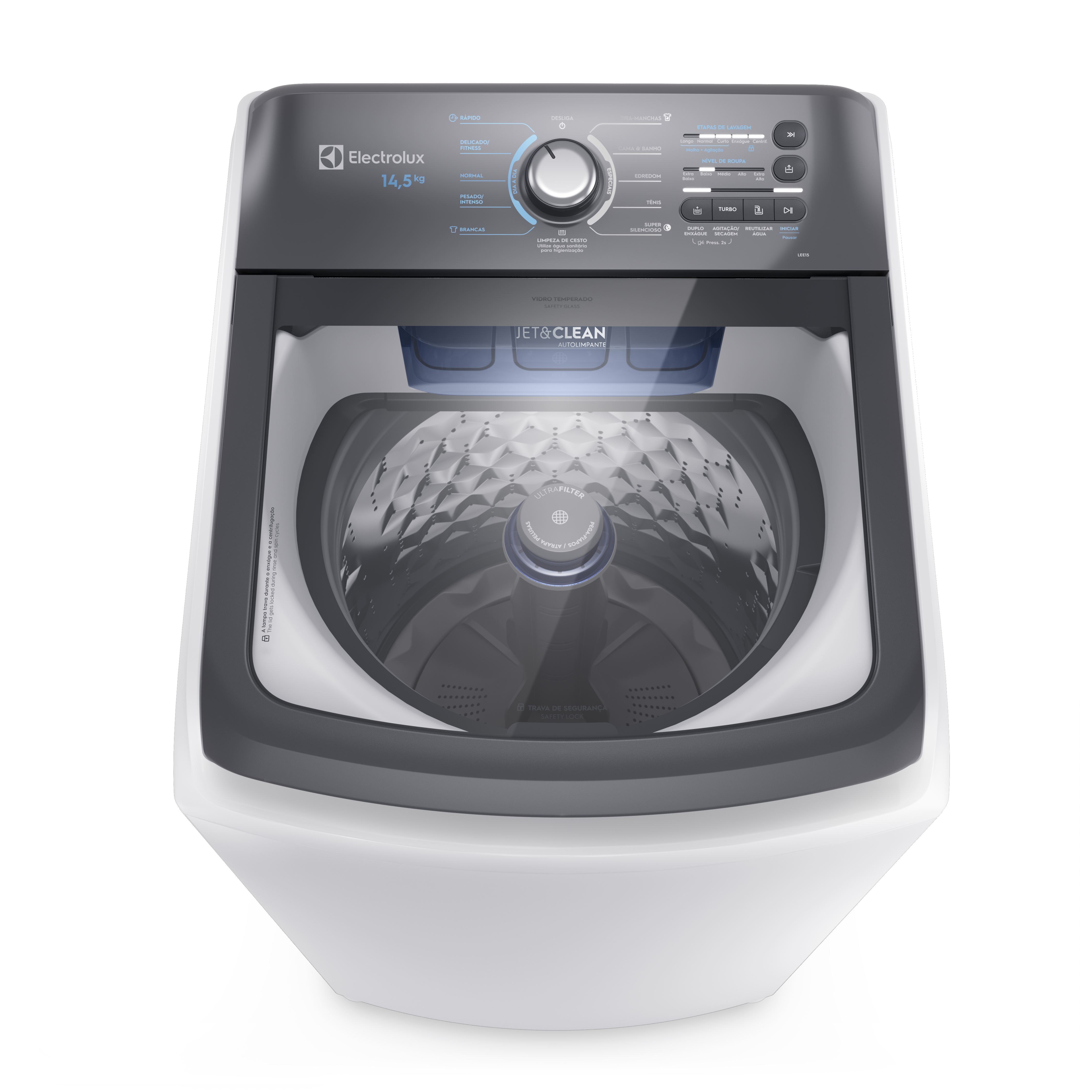 Máquina de Lavar Electrolux 14,5kg Branca Efficient Cesto inox e Jet&Clean (LEE15)