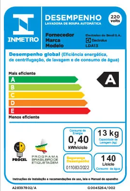 Máquina de Lavar Electrolux 13kg Branca Efficient Duplo Dispenser, Cesto Inox e Máxima Diluição (LDA13)