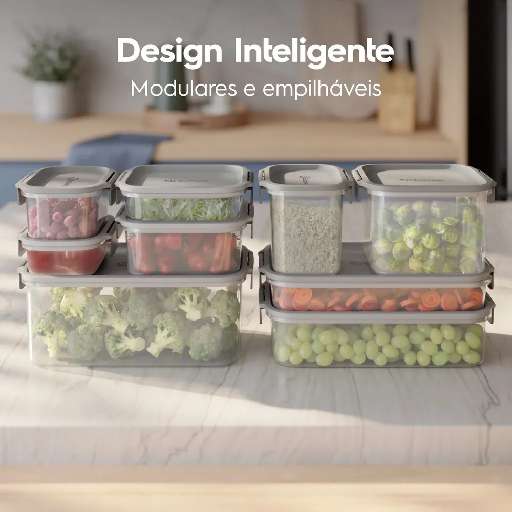 Potes Herméticos de Plástico Electrolux Cinza 4 Unidades Empilháveis Modulares