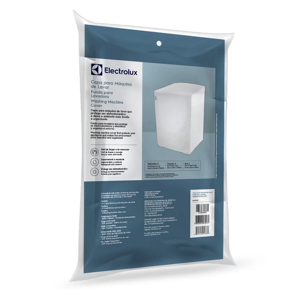 Capa para Máquina de Lavar Electrolux Branca 6kg a 10kg Tamanho P